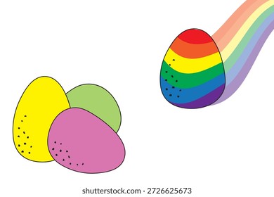 Ovos de Páscoa coloridos com sotaque de arco-íris em uma ilustração de vetor mínima bonito para desenhos de férias de primavera