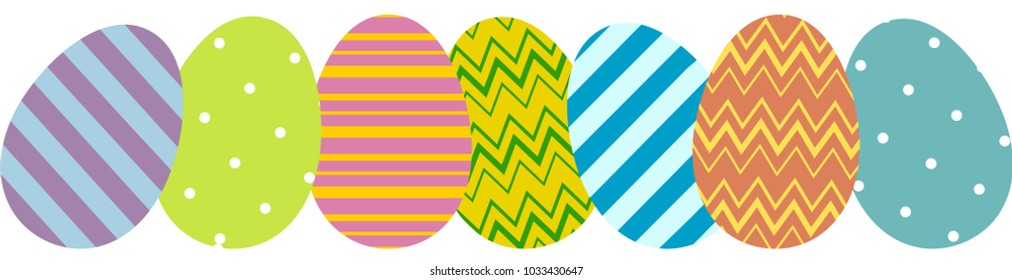 Colorful Easter eggs in row. Easter decoration isolated on white