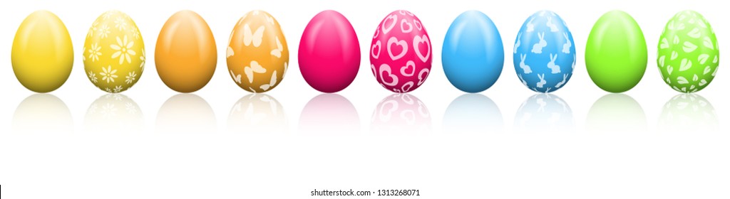 Colorful easter eggs in a row isolated on white background