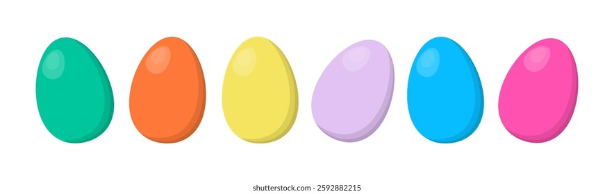 Colorful Easter eggs in a row on white background. Vector illustration.