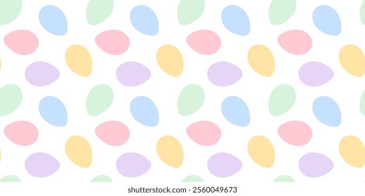 Colorful Easter Eggs Seamless Pattern in trendy pale green, pink, yellow and blue. Easter background