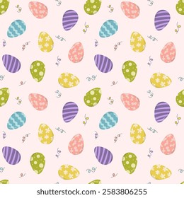 Colorful Easter Eggs Seamless Pattern on Light Background for Holiday Decor and Wrapping