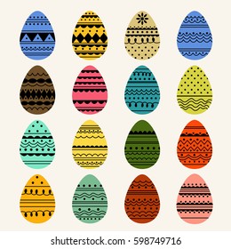 Colorful Easter eggs set. Collection isolated on white background. Vector illustration.