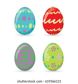 Colorful easter eggs set collection, vector illustration. Easter eggs for Easter holidays design isolated on white background.