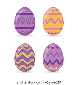 Colorful easter eggs set collection, vector illustration. Easter eggs for Easter holidays design isolated on white background.