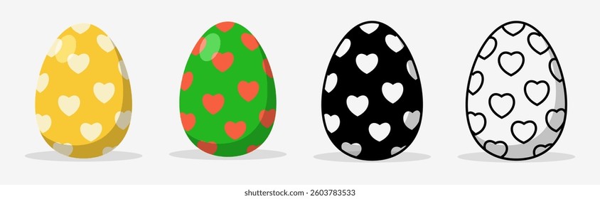 Colorful Easter eggs set collections with different pattern style. Flat illustration style.