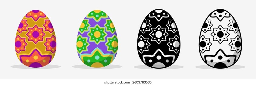 Colorful Easter eggs set collections with different pattern style. Flat illustration style.