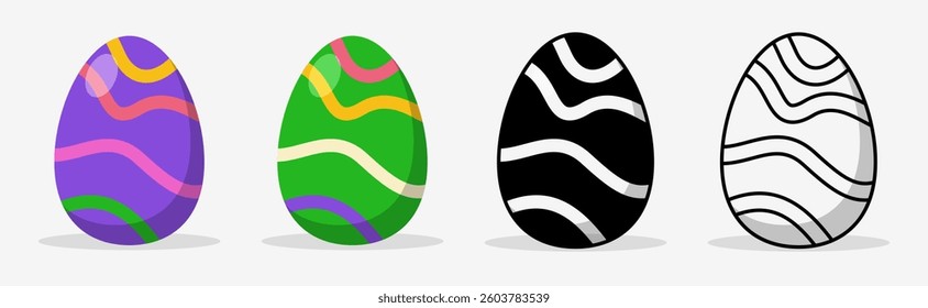 Colorful Easter eggs set collections with different pattern style. Flat illustration style.
