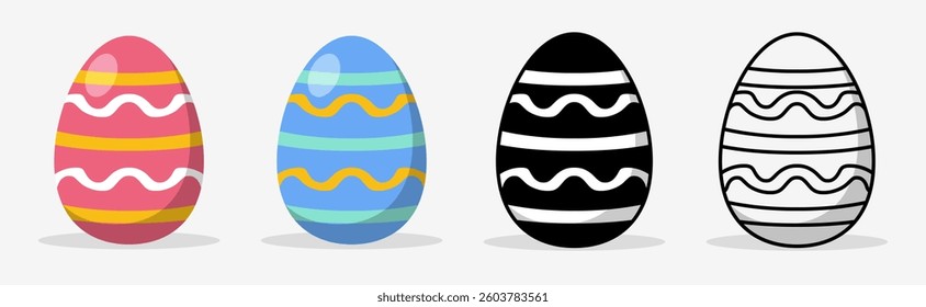 Colorful Easter eggs set collections with different pattern style. Flat illustration style.
