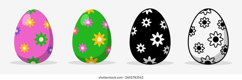 Colorful Easter eggs set collections with different pattern style. Flat illustration style.