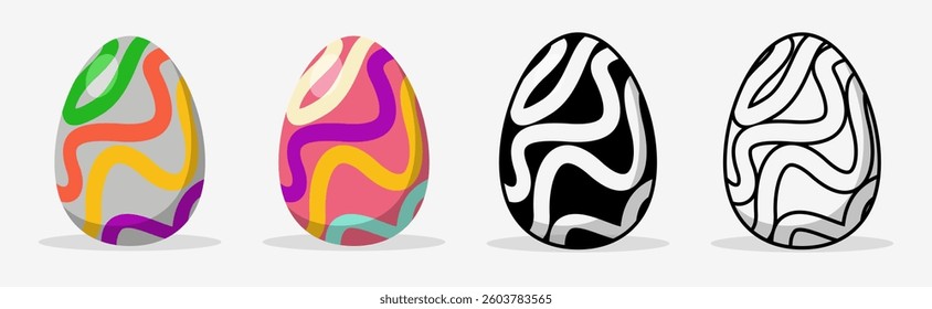Colorful Easter eggs set collections with different pattern style. Flat illustration style.