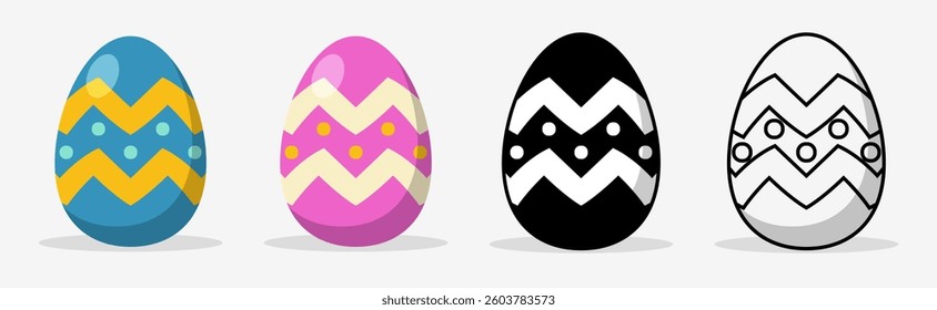 Colorful Easter eggs set collections with different pattern style. Flat illustration style.
