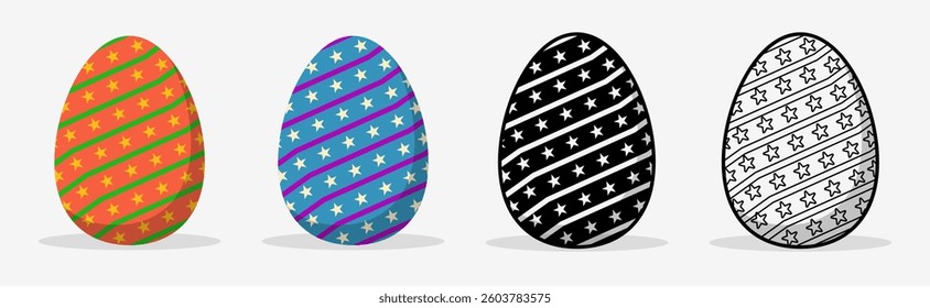 Colorful Easter eggs set collections with different pattern style. Flat illustration style.