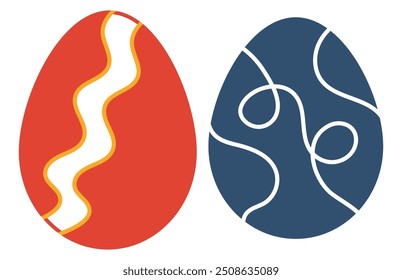 Colorful Easter eggs set doodle style. Easter Eggs with colorful ornament pattern. Happy easter eggs decoration patterns on white background. 