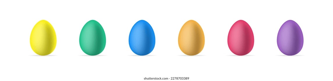 Farbige Ostereier. Legen Sie ein realistisches 3D-Ei fest. Saisonales Federelement. Vektorgrafik einzeln
