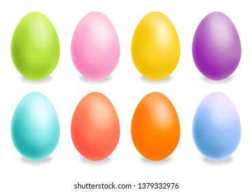 Colorful Easter eggs set Vector realistic. Spring holiday banner. 3d detailed poster templates