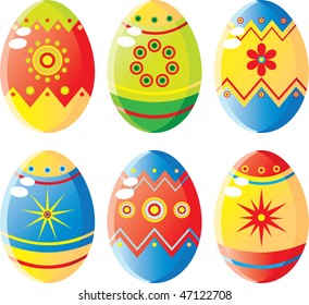 Colorful easter eggs set. Vector illustration (EPS8). All parts (object) closed, possibility to edit.  Without a transparency. Isolated on a white background.