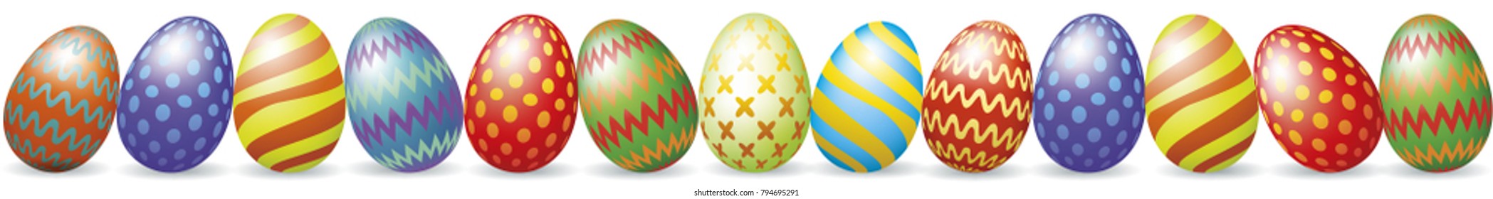 Colorful Easter eggs with shadow isolated on white