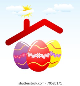 Colorful Easter eggs under roof - Easter in every home