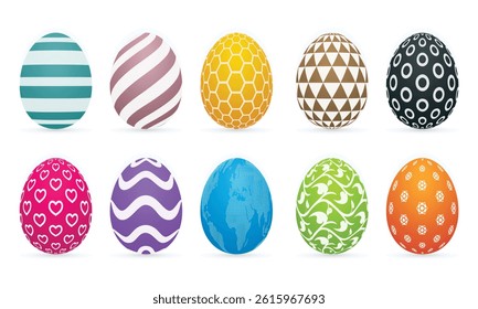 Colorful Easter Eggs With Various Decorative Patterns in a Grid Layout