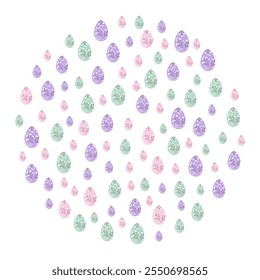 Colorful Easter Eggs various scale and colors decorated blossom twigs Circle festive background idea