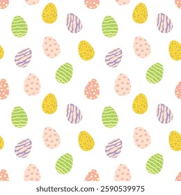 Colorful Easter eggs, vector illustration seamless pattern. Modern hand drawn background clip art for wallpapers, wrapping papers, banners and social media