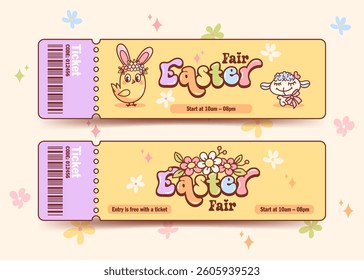 Colorful Easter Fair Ticket with Cute Mascots