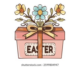 Colorful Easter Gift Box with Floral Decoration