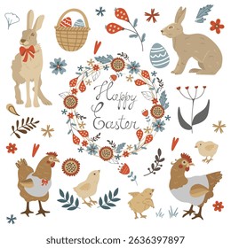 Colorful Easter graphics collection isolated on white