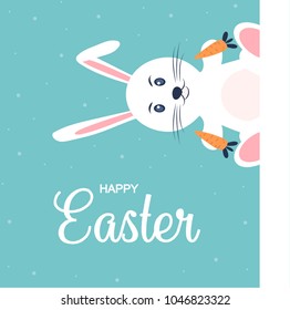 Colorful Easter greeting card with rabbit, bunny. Vector illustration. Easter banner.