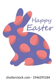 Colorful Easter Greeting Cards with Rabbit. Happy Easter banners. Fashionable Easter design, hand strokes and dots, in pastel colors. Modern minimalist style. Vector illustration