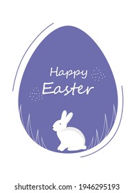 Colorful Easter Greeting Cards with Rabbit. Happy Easter banners. Fashionable Easter design, hand strokes and dots, in pastel colors. Modern minimalist style. Vector illustration