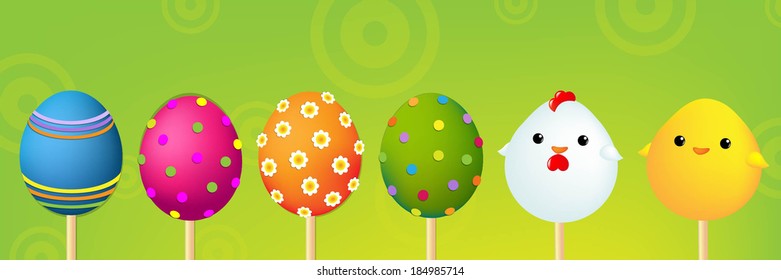 Colorful Easter Header, With Gradient Mesh, Vector Illustration