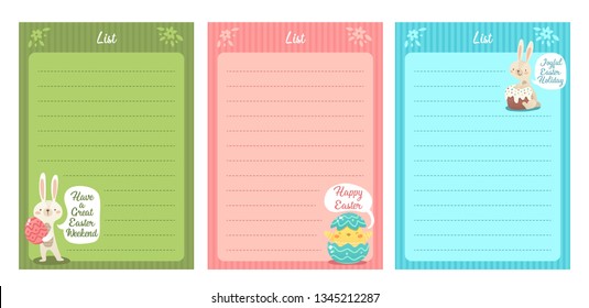 Colorful Easter lists with bunnies and chick. Cute Easter lists for kids.