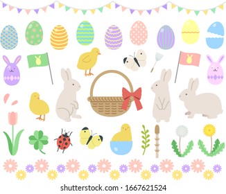 Colorful easter material illustration set