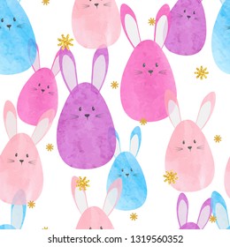 Colorful Easter pattern with watercolor bunnies. Wrapping paper
