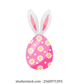 colorful Easter pink egg, with flowers, with bunny ears. hand drawn. vector