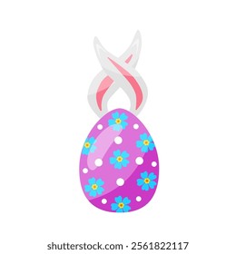 colorful Easter purple egg, with flowers, with bunny ears. hand drawn. vector