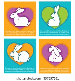 colorful easter rabbits and bright hearts line art Easter greeting cards