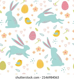 Colorful Easter Rabbits Bunnies Seamless Illustration