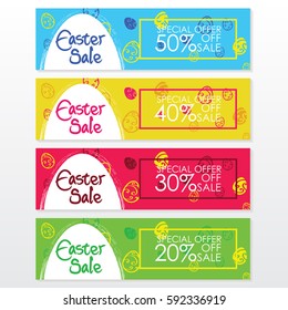 Colorful Easter Sale Banners Set. Advertising for Easter Day Vector Design. 