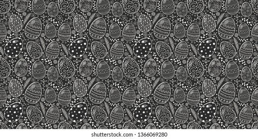 Colorful Easter texture with decorative hand drawn eggs. Vector