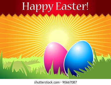 Colorful Easter vector illustration as greeting card.