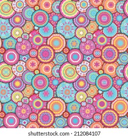 Colorful eastern seamless pattern with circles and hand-painted shapes