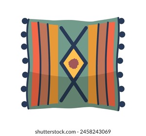 Colorful Eastern-style Decorative Pillow With Striped Design, Geometric Patterns, And Detailed Tassels. Square Cushion