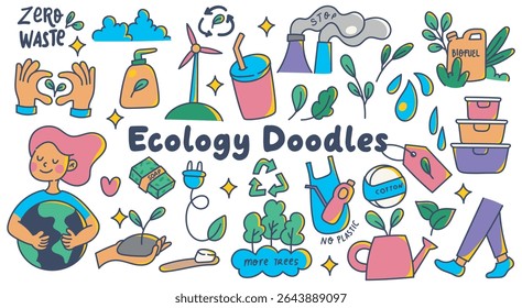 Colorful Eco Doodles Featuring Zero Waste and Green Living Concepts