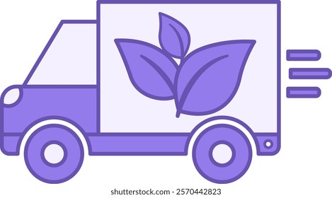 Colorful Eco Logistics Icon. Vector Illustration. Truck with Plant Leaves. Sustainable Logistics, Reducing Environmental Damage. Delivery Service