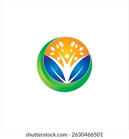 Colorful eco-friendly tree logo inside a circle, symbolizing growth, wellness, nature, and sustainability. Perfect for health, organic, or environmental brands.