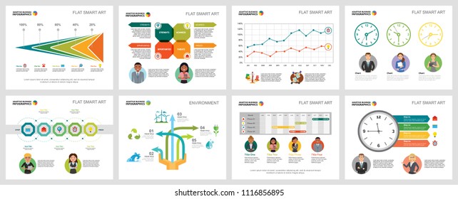Colorful ecology or management concept infographic charts set. Business design elements for presentation slide templates. For corporate report, advertising, leaflet layout and poster design.