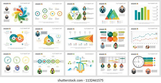 Colorful ecology or management concept infographic charts set. Business design elements for presentation slide templates. For corporate report, advertising, leaflet layout and poster design.